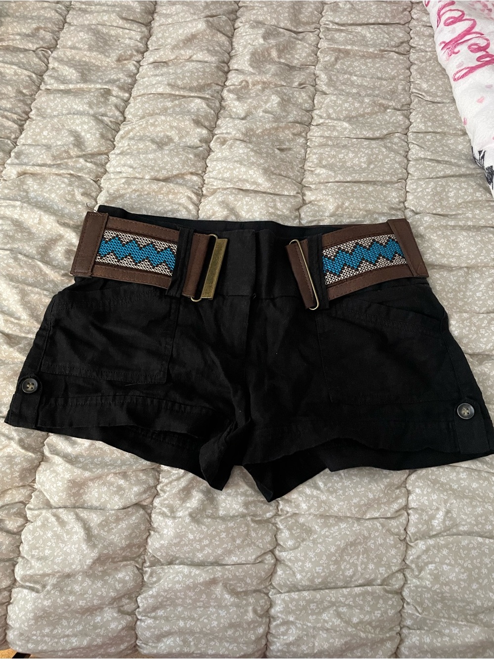 Black Shorts with Decorative Belt